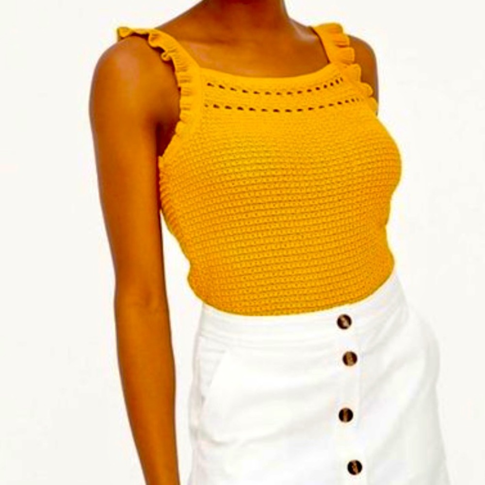 J. Crew Factory Sunflower Gold Ruffle Cotton Tank Sweater Sleeveless Vest Top
